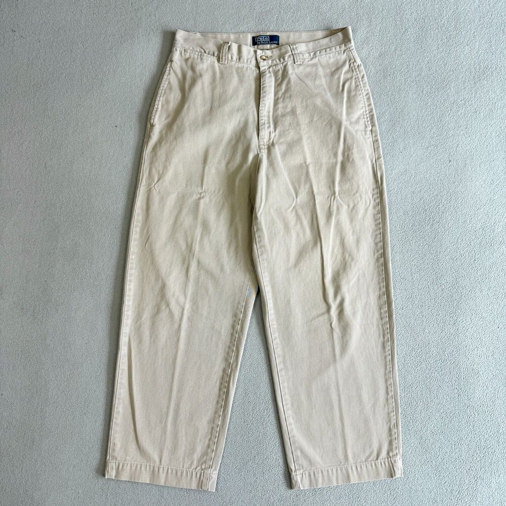 Vintage 90s Polo Ralph Lauren Chino Pants Mens Beige High Rise 32x30 (31x26)